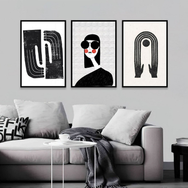 تابلو بکلیت مدل طرح نقاشی مینیمال دست و چهره B-1109 مجموعه 3 عددی