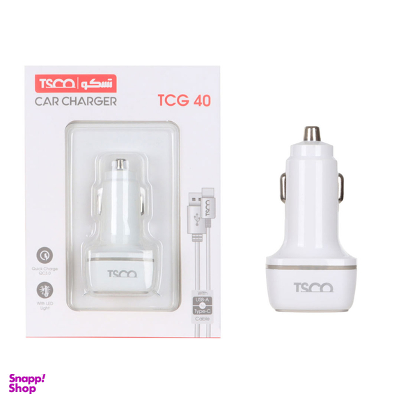 شارژر فندکی فست شارژ تسکو مدل TCG 40 به همراه کابل Type-C