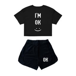 ست نیم‌ تنه و شورتک زنانه طرح OK کد KS7 رنگ مشکی