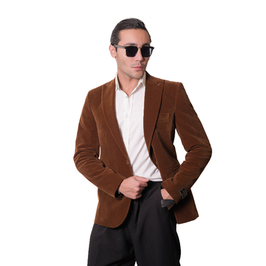 کت تک مردانه مدل مخمل رنگ عسلی