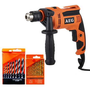 دریل چکشی 13 میلی متری 580 وات آ ا گ مدل SBE 580R به همراه مته چوب و آهن