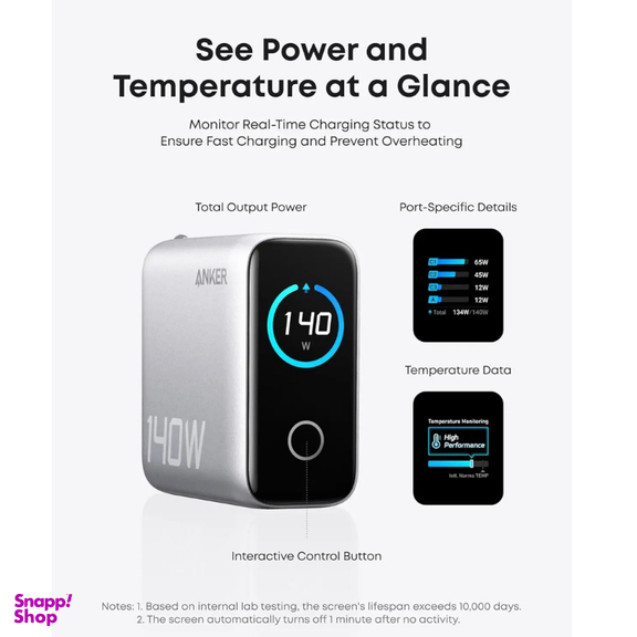 شارژر دیواری 140 وات انکر مدل B2697KZ1 (PD3.1) Zolo سه پین UK به همراه کابل U