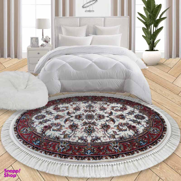 فرش ماشینی مدل بیضی طرح صبا رنگ کرم