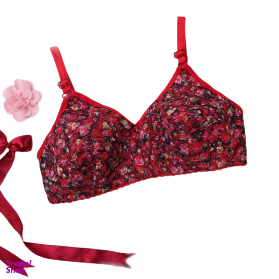 سوتین دانتل دونه اناری طرح گل ریز باراد کد 5421