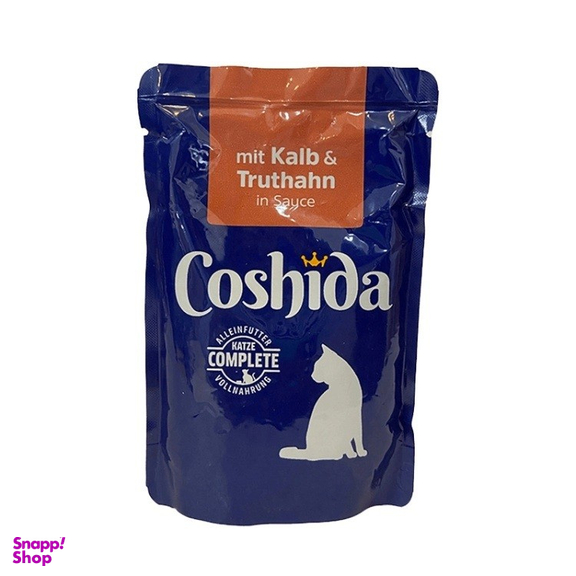 پوچ گربه کوشیدا طعم گوشت گوساله و بوقلمون در سس وزن 100 گرم