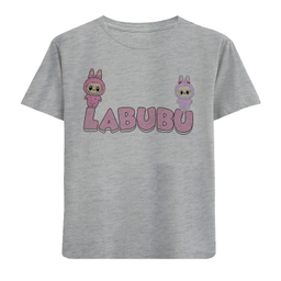 تیشرت آستین کوتاه دخترانه مدل N161 LABUBU رنگ طوسی