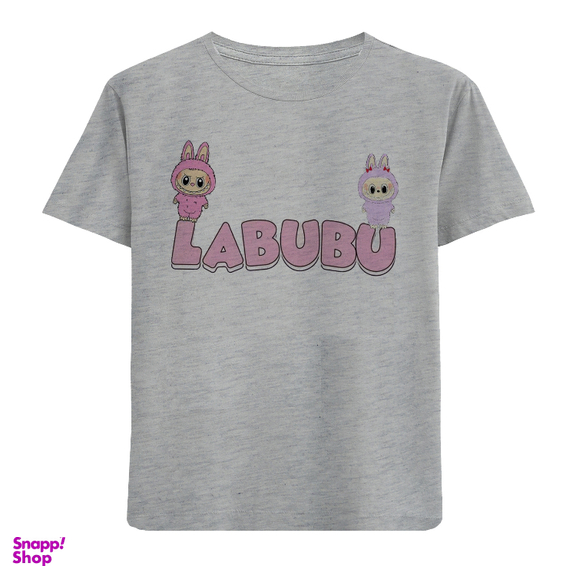 تیشرت آستین کوتاه دخترانه مدل N161 LABUBU رنگ طوسی