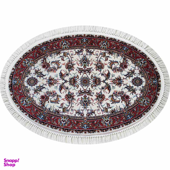 فرش ماشینی مدل بیضی طرح صبا رنگ کرم