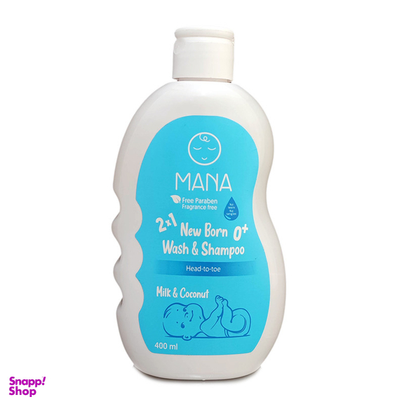 شامپو بچه مانا مدل پروتئین شیر و روغن نارگیل حجم 400 میلی لیتر