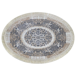 فرش بیضی طرح گلشن رنگ زمینه کرم