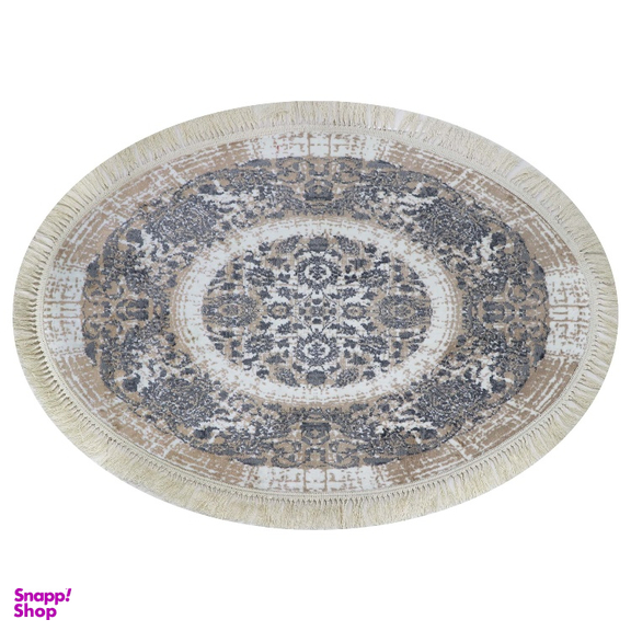 فرش بیضی طرح گلشن رنگ زمینه کرم