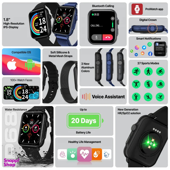 ساعت هوشمند پرومیت مدل Prowatch-B18.Graphite