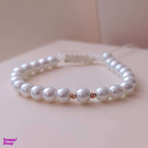 دستبند طلا 18 عیار دخترانه اپال گلد مدل گوی البرنادو و مروارید 04