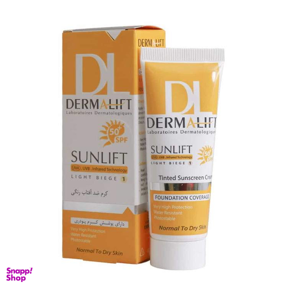 کرم ضد آفتاب رنگی درمالیفت مدل spf50 مناسب پوست خشک تا نرمال حجم 40 میلی لیتر