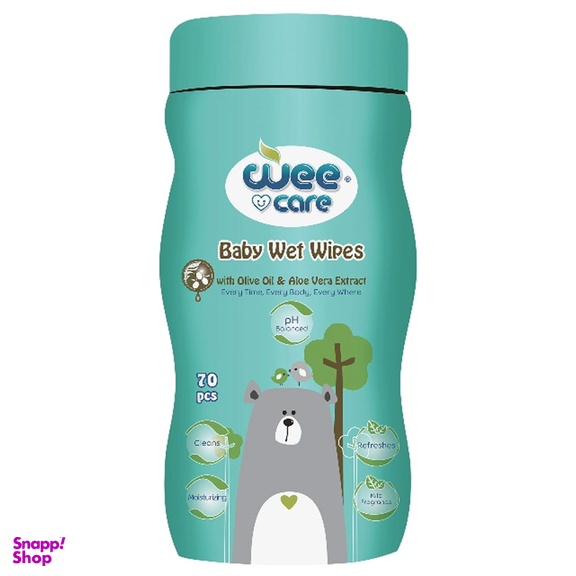 دستمال مرطوب کودک وی کر مدل عصاره آلوئه ورا و روغن زیتون بسته 70 عددی
