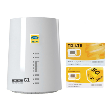 مودم 4G/TD-LTE ایرانسل مدل TF-i60 G1 به همراه سیم کارت دو قلو و 300 گیگابایت اینترنت هدیه یکساله