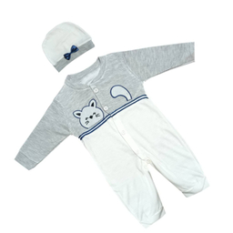 ست سرهمی و کلاه نوزاد مدل گربه بازیگوش رنگ طوسی