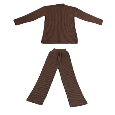 ست ژاکت و شلوار بافت زنانه رنگ سبز زیتونی