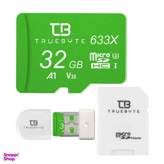 کارت حافظه microSDHC تروبایت مدل A1-V30-633X کلاس 10 استاندارد UHS-I U3 سرعت UHS-I U3 سرعت 95MBps ظرفیت 32 گیگابایت به همراه آداپتور SD و کارت خوان