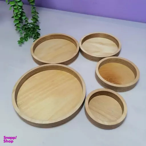 سینی پذیرایی چوبی 5 تکه مدل دایره کد 032