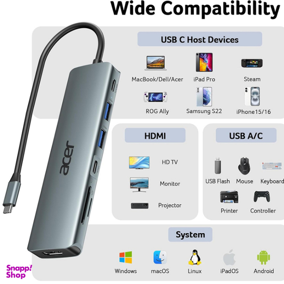 USB هاب 7 پورت Type-C ایسر مدل ODK360