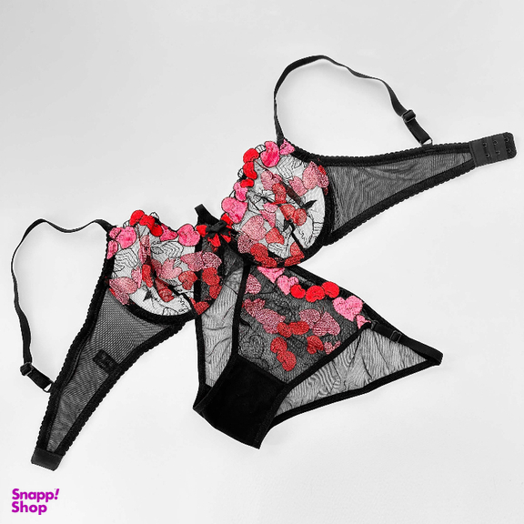 ست شورت و سوتین زنانه نوشه پوش کد 88807 رنگ مشکی قرمز