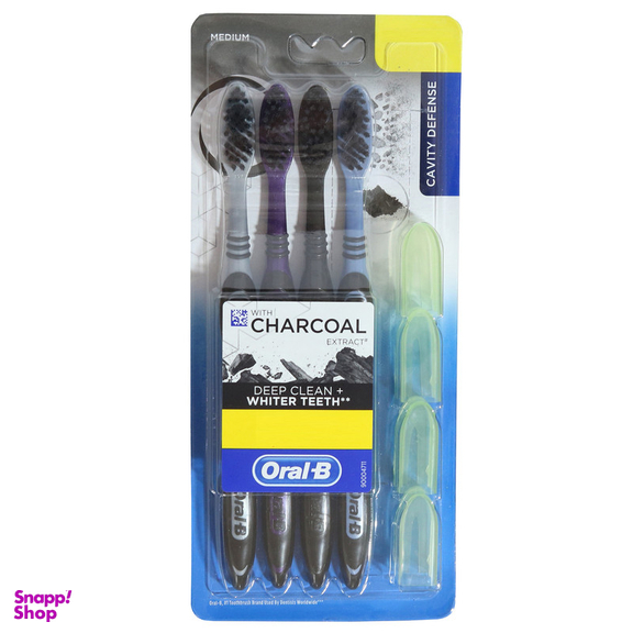 مسواک اورال بی مدل CHARCOAL EXTRACT برس متوسط بسته 4 عددی
