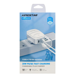 شارژر دیواری 20 وات کینگ استار مدل KW193i PD به همراه کابل لایتنینگ به USB-C
