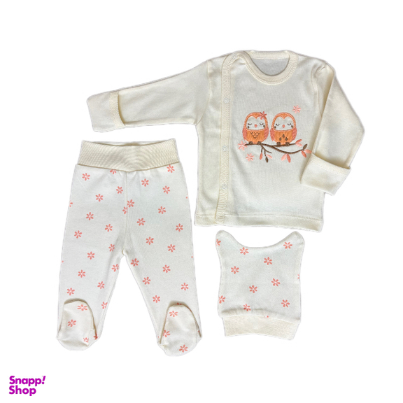 ست 3 تکه لباس نوزادی مدل جوجه و گل کد 0033