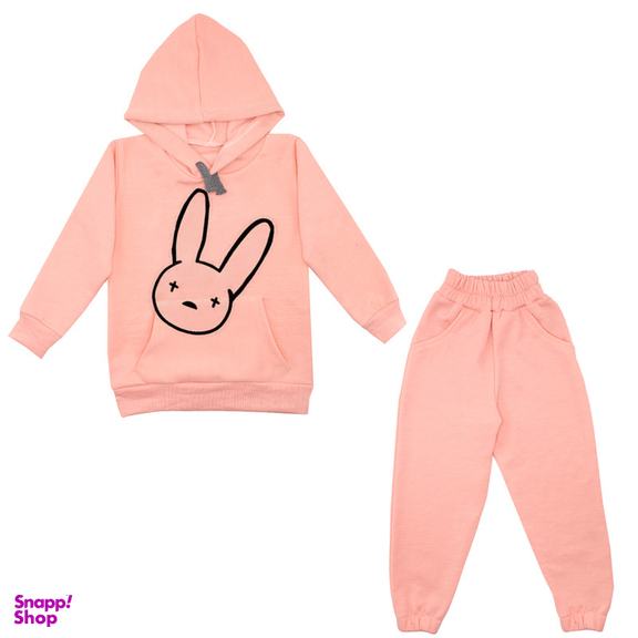 ست هودی و شلوار دخترانه مدل خرگوش A82 رنگ گلبهی