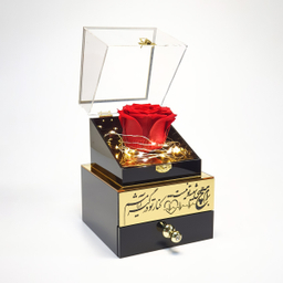 باکس گل رز جاودان مدل گنجینه طرح عاشقانه