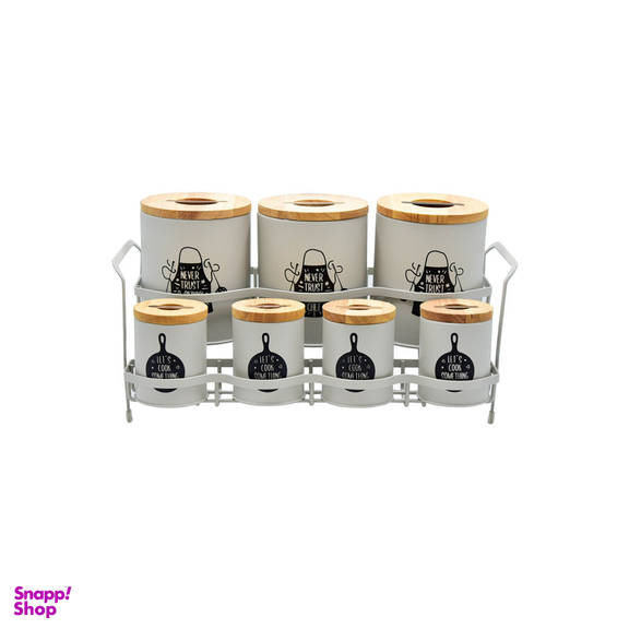 ست جای ادویه 8 پارچه بی.وی.کی مدل درب چوب S کد 863216