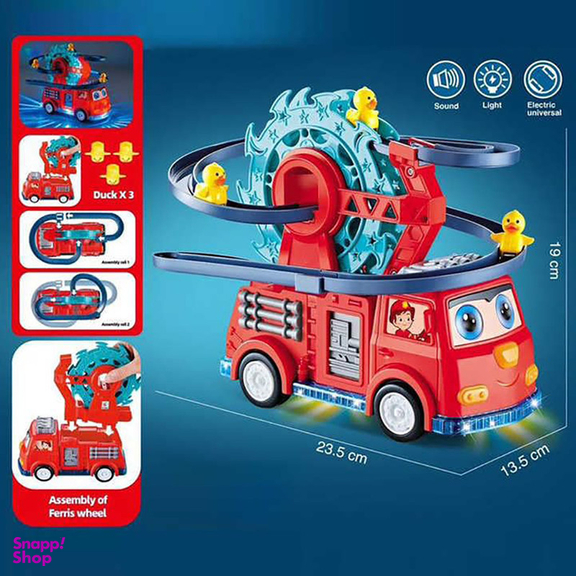 اسباب بازی ناب سل مدل ماشین آتشنشانی متحرک موزیکال به همراه سرسره اردک ها