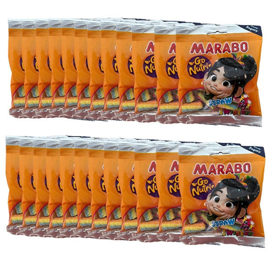 پاستیل لقمه ای پیچشی مارابو وزن 50 گرم بسته 24 عددی