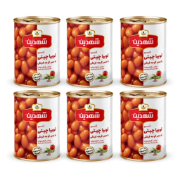 کنسرو لوبیا چیتی با سس گوجه فرنگی شهدین وزن 370 گرم بسته 6 عددی