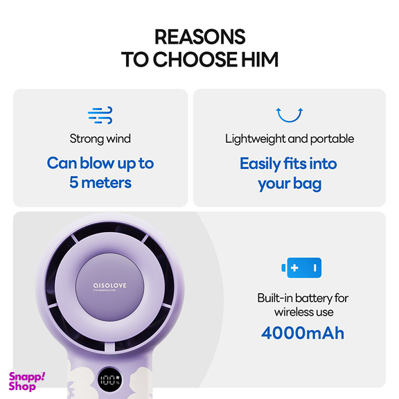 پنکه شارژی ای آی سو لاو مدل F16 Purple Flower