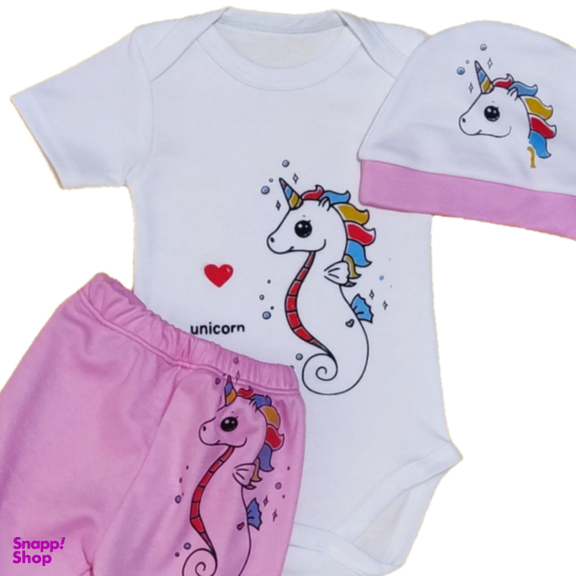 ست لباس نوزادی مدل اسب تک شاخ کد M66 مجموعه 3 عددی