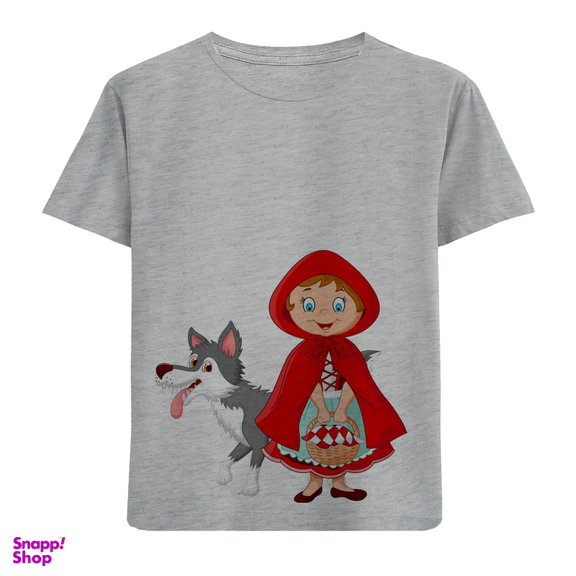 تیشرت آستین کوتاه دخترانه طرح شنل قرمزی و گرگ مدل D86