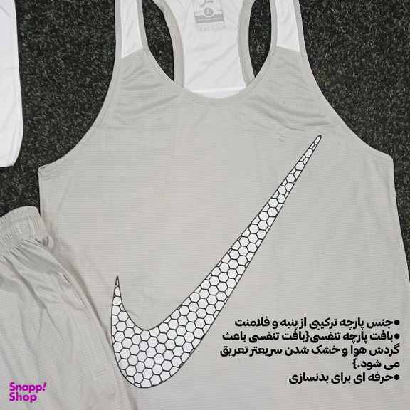 ست تاپ و شلوارک و اسکارف ورزشی مردانه طرح نایک کد 1592 رنگ طوسی