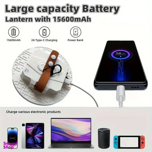 چراغ کمپینگ مدل LED-15600mAh با قابلیت پاوربانک و نور اضطراری
