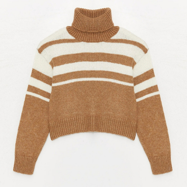 پلیور یقه اسکی زنانه ایکس ساید مدل TURK3 رنگ قهوه‌ ای سفید