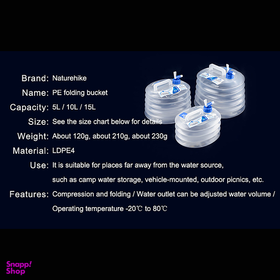 دبه آب تاشو نیچرهایک مدل PE Folding Bucket کد S002-T ظرفیت 10 لیتر