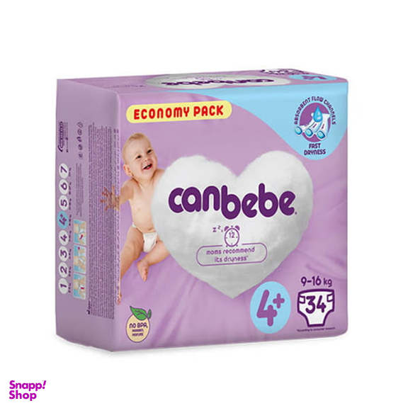 پوشک بچه جان به به مدل beb424e سایز 4+ بسته 34 عددی