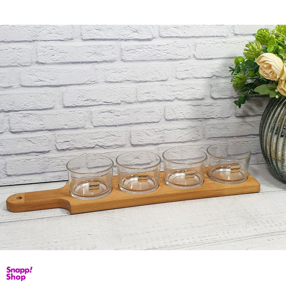 اردوخوری لیمون مدل گرد پایه چوبی کد RM2223 مجموعه 4 عددی