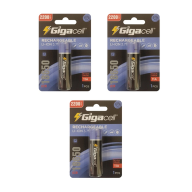 باتری لیتیوم-یون قابل شارژ گیگاسل مدل 2200-5C ظرفیت 18650 میلی آمپر ساعت بسته 3 عددی