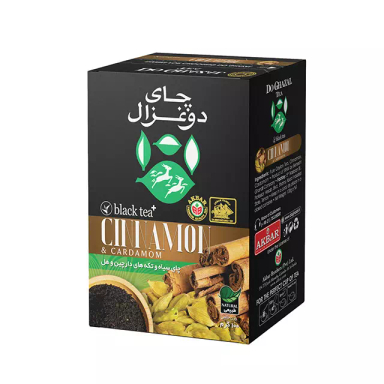 چای سیاه و تکه های دارچین و هل دو غزال وزن 100 گرم
