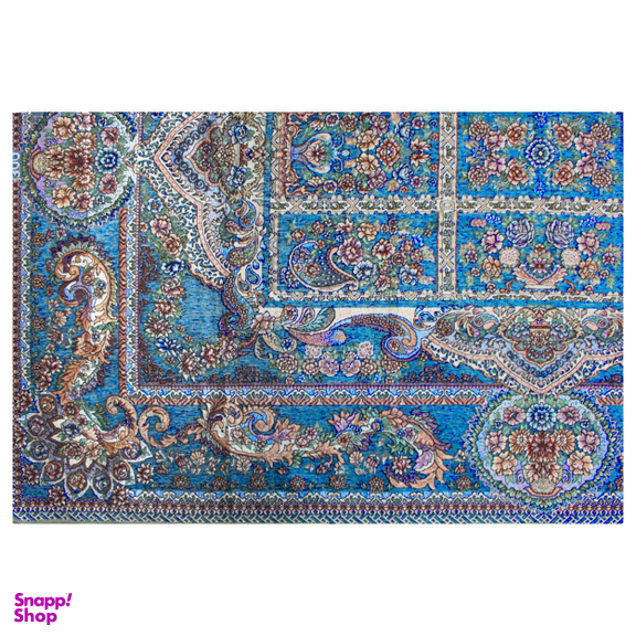 روفرشی مخمل طرح خشتی زمینه فیروزه ای