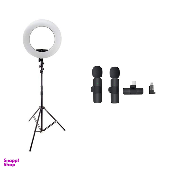 کیت تولید محتوا رینگ لایت SR-360A به همراه پایه مدل 805 و میکروفون بی سیم مدل K9
