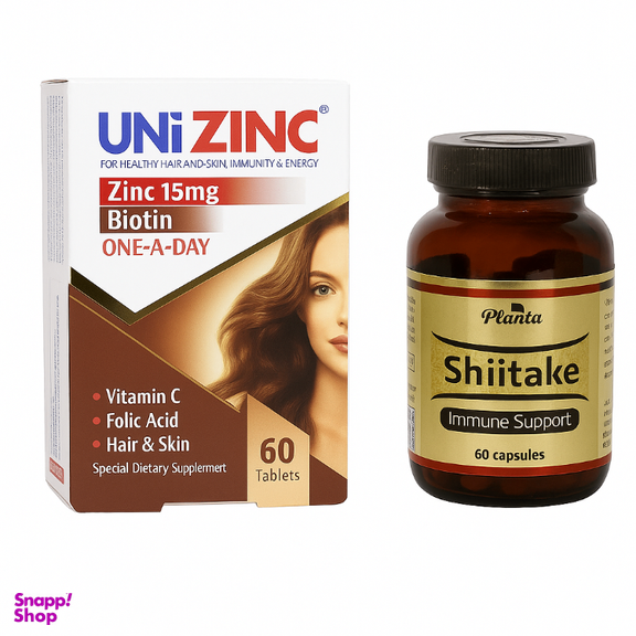 کپسول پاکسازی ویروس HPV شیتاکه پلانتا بسته 60 عددی به همراه مکمل تقویت کننده یونی زینک بسته 60 عددی