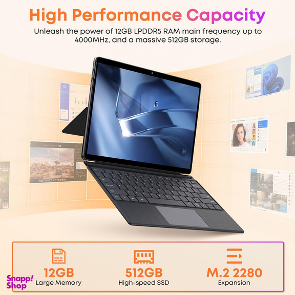 تبلت 12.96 اینچ چووی مدل Hi10 Max N150 با ظرفیت 512 گیگابایت و رم 12 گیگابایت، رزولوشن دوربین 8 مگاپیکسل، پشتیبانی از کیبورد و قلم